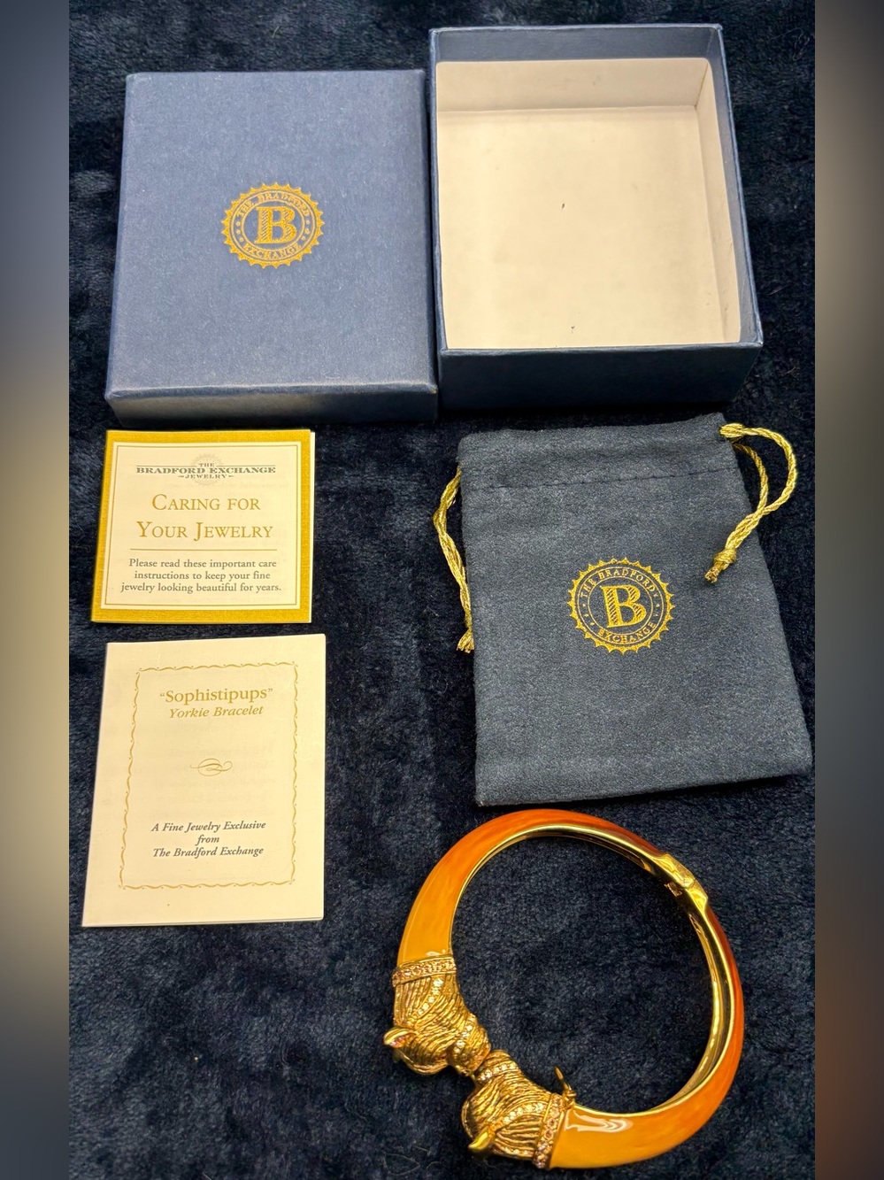 Bradford Exchange Sophistipups I Love My Yorkie Hinged Bangle Bracelet New